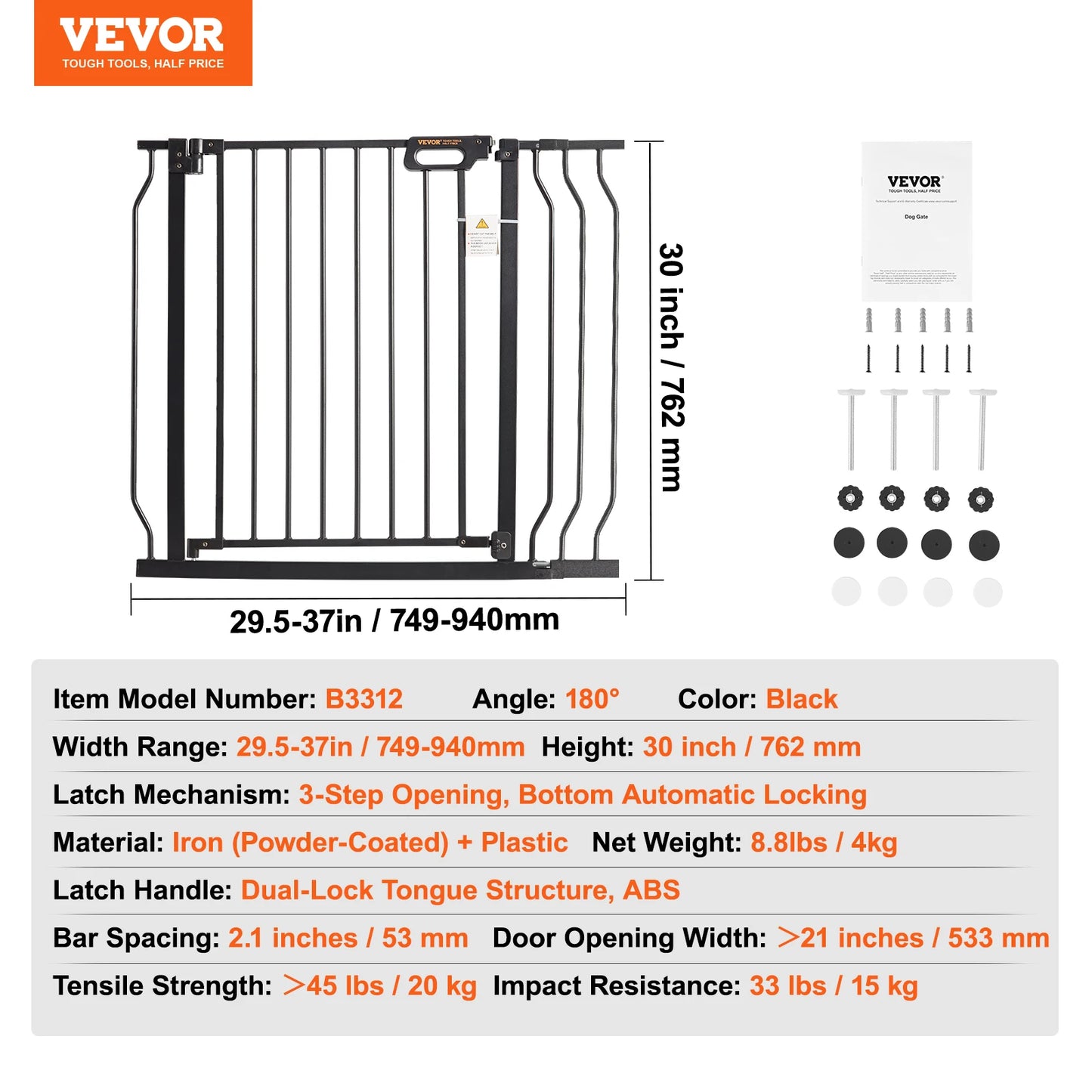SucceBuy Baby Gate Pressure Mount Walk Through For Dogs