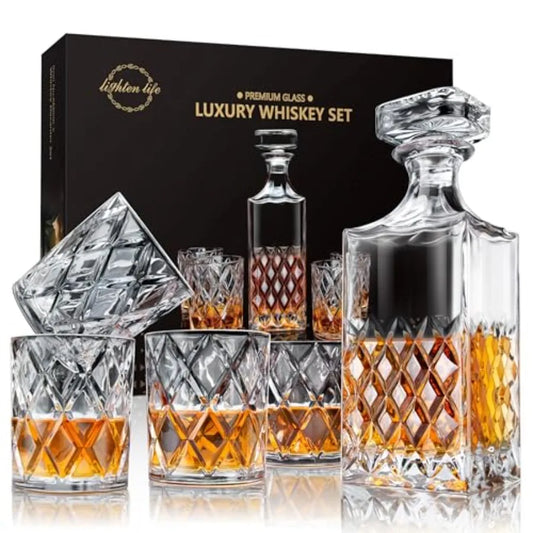 Italian Crystal Whiskey Decanter Set With 4 Glasses Gift Box