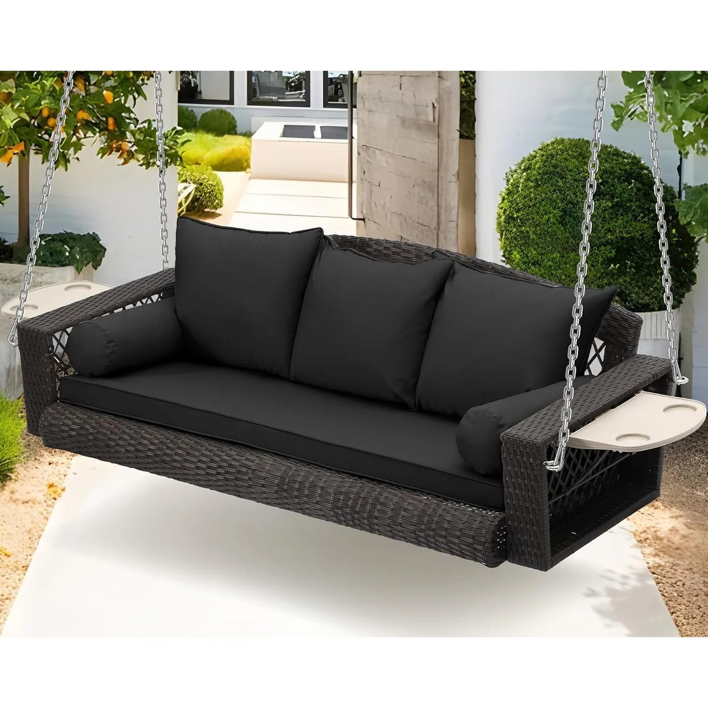 ZHENDAI Wicker Hanging Porch Swing 3-Seat Patio Swing