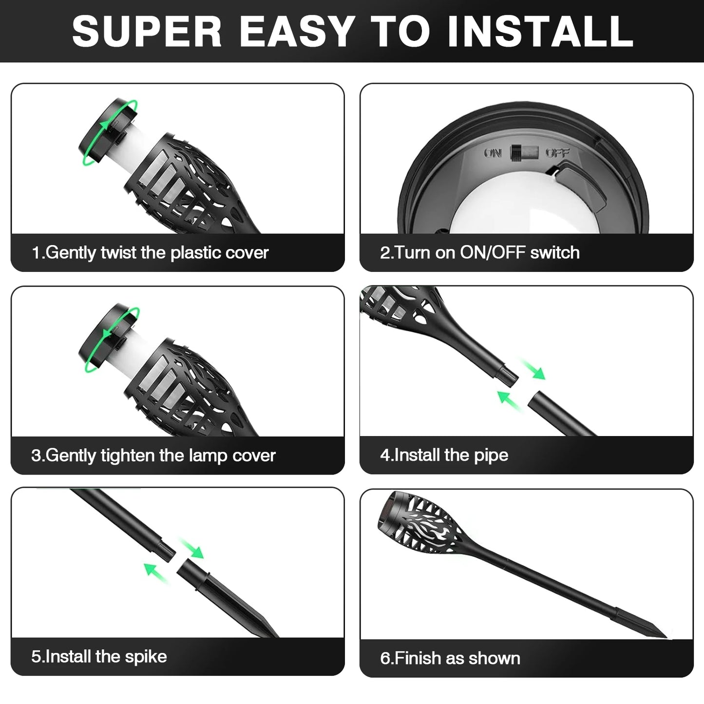 Solar Flame Torch Lights LED Flicker for Lawn Path