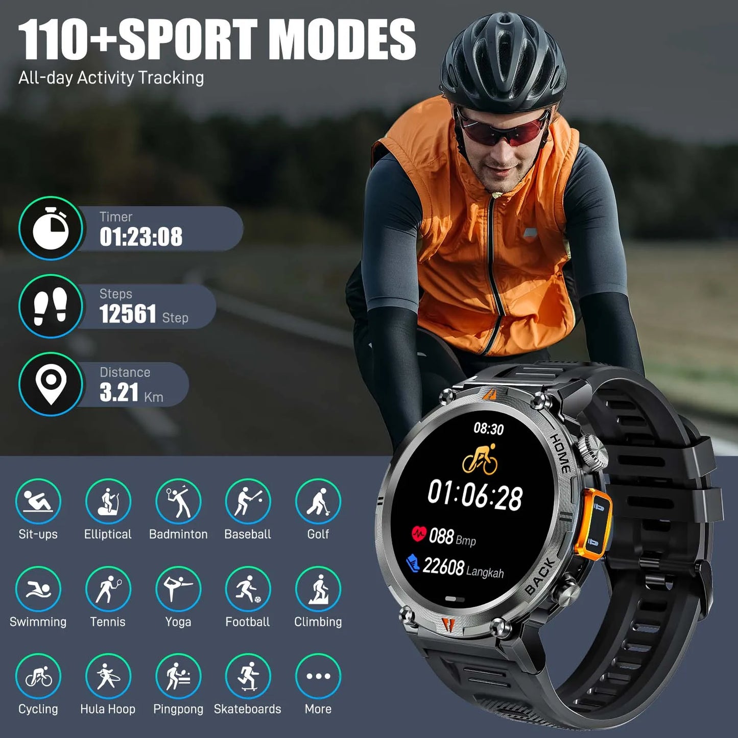 EIGIIS KE3 Bluetooth Smartwatch for Men Heart Rate Monitor
