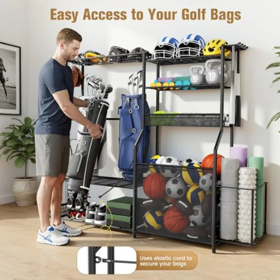SHXI Garage Sports Equipment Organizer With Golf Bag Stand