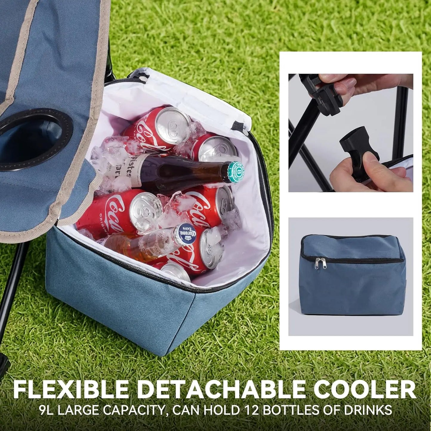Double Camping Chair Removable Canopy Cup Holders Cooler Bag