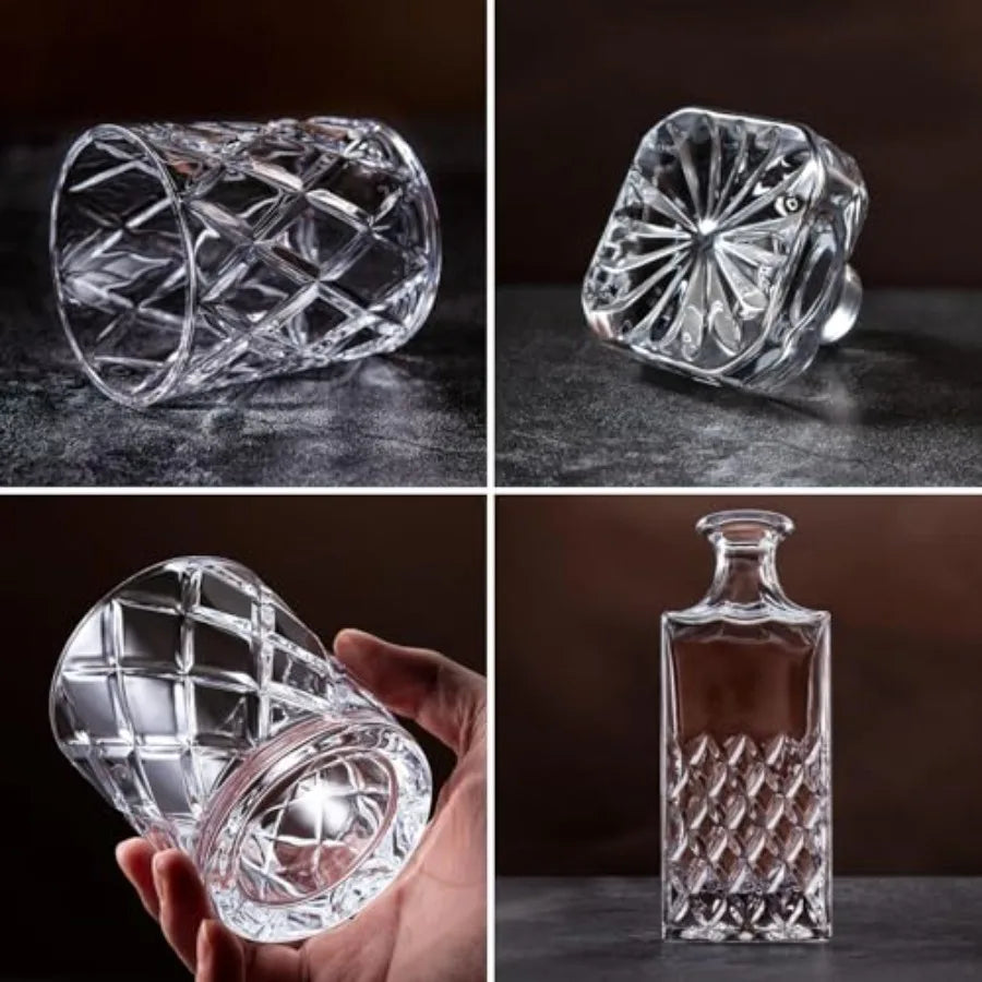 Italian Crystal Whiskey Decanter Set With 4 Glasses Gift Box