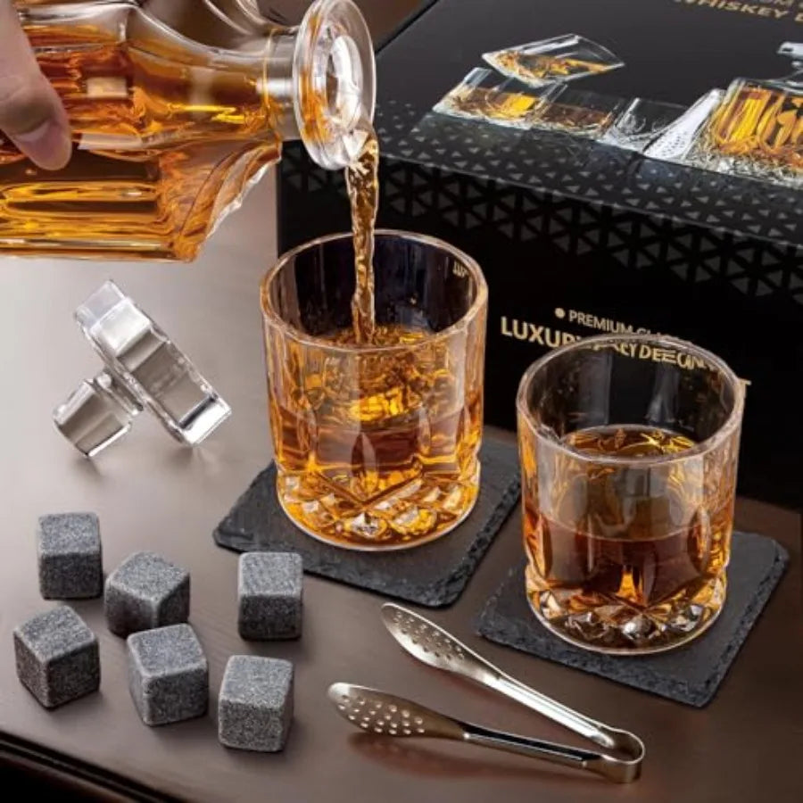 Crystal Whiskey Decanter Set With Glasses And Bar Accessories