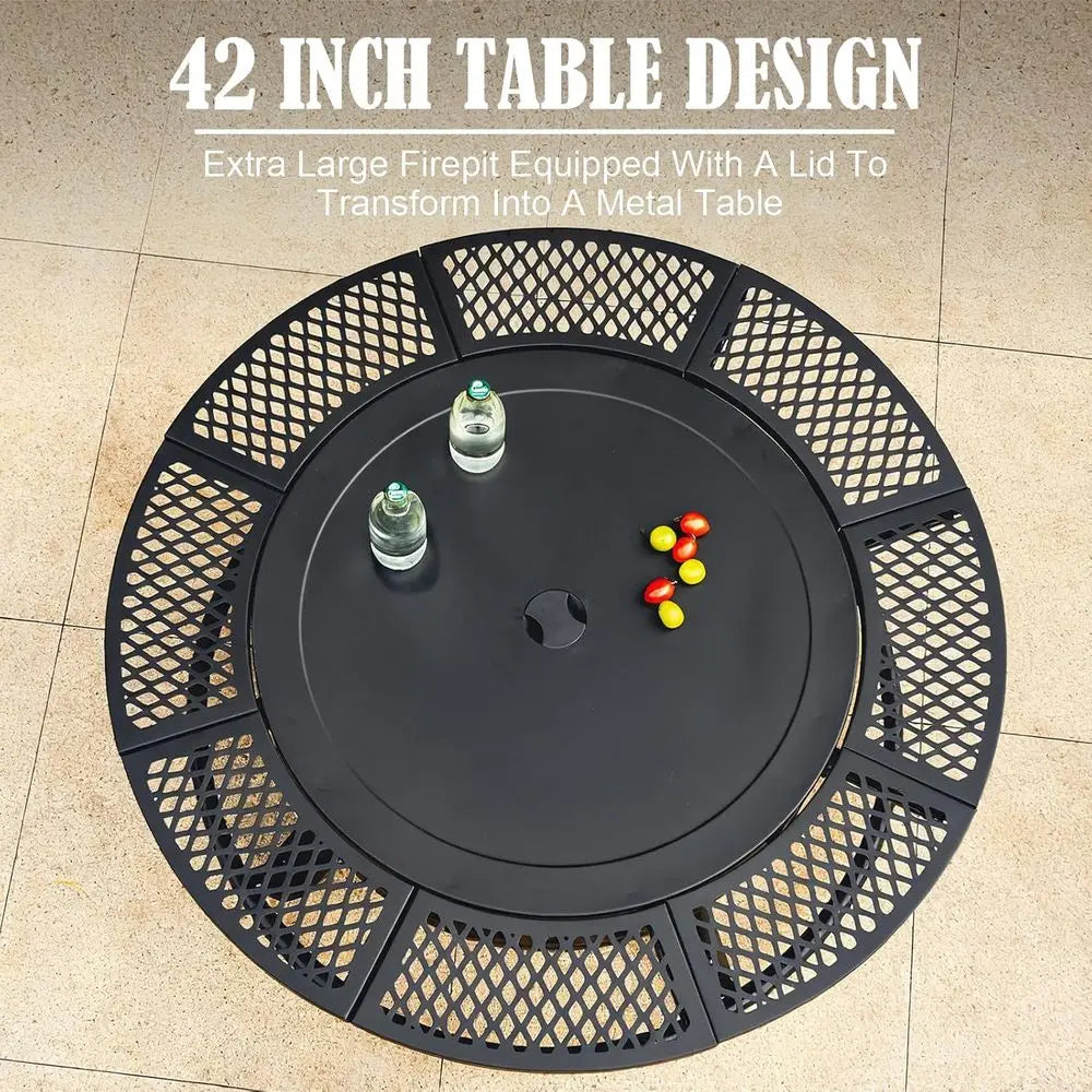 3-In-1 Fire Pit With 2 Grills Outdoor Wood Burning