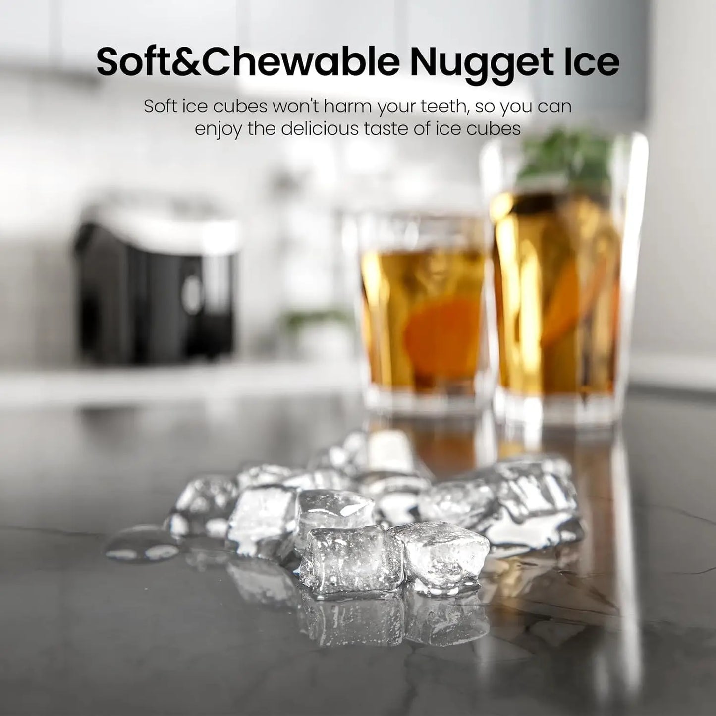 Nugget Ice Maker Countertop Portable Pebble Ice Chewable OneClick