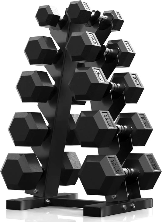 Hex Dumbbell Sets With Rack 60-550 Lb Rubber Coated Set