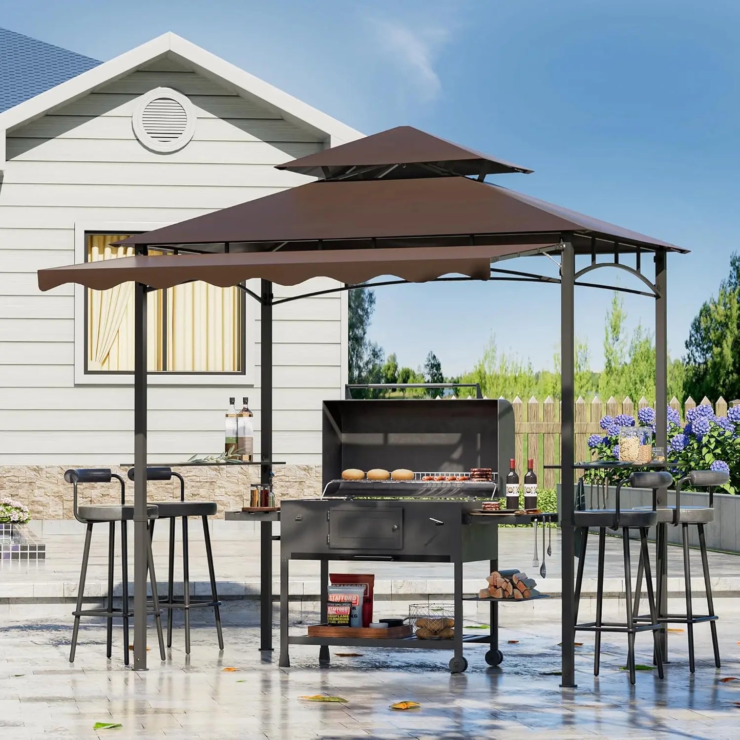 BBQ Grill Gazebo Outdoor Patio Canopy Tent With Shelves