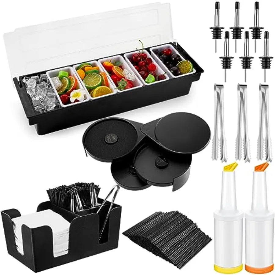 Bartending Garnish Tray With Lid Bar Caddy And Bottle Pourers