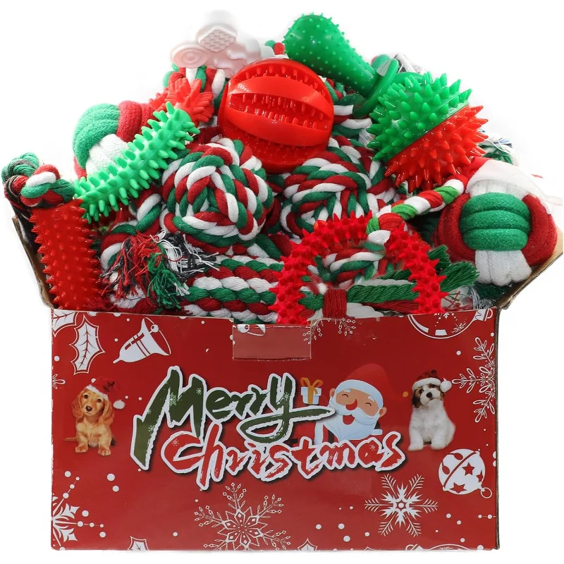 Christmas Dog Toys 15 Pack Rubber Rope Chew Toys Puppies