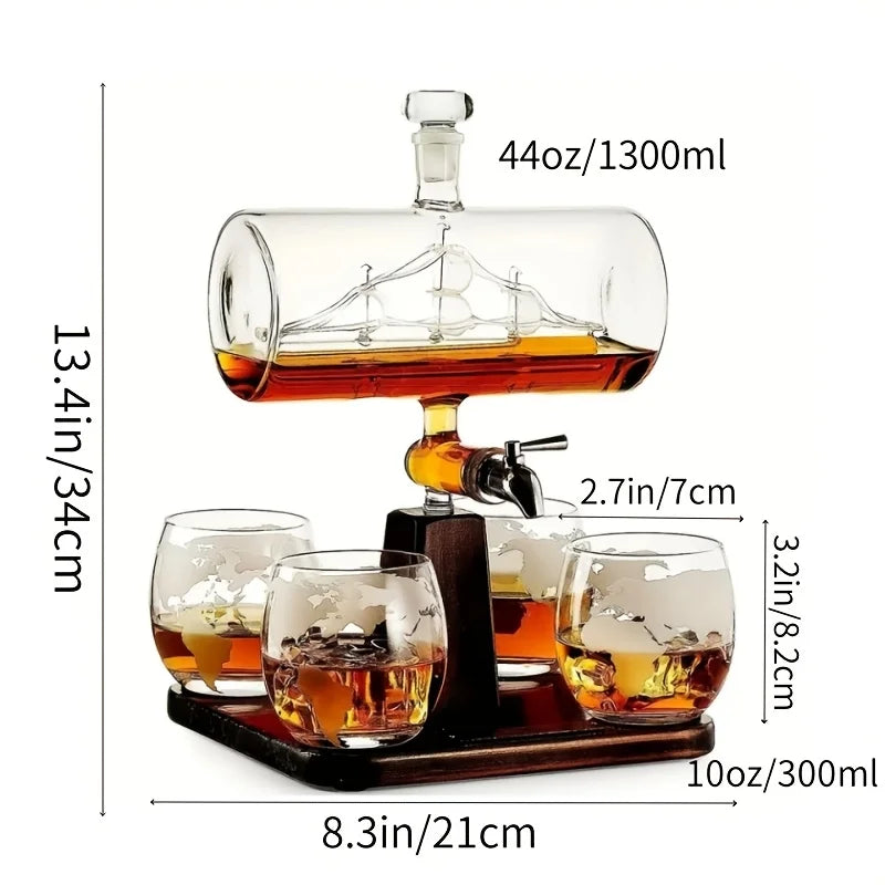 Smooth Sailing Decanter Set With Glass Cups For Home Bars