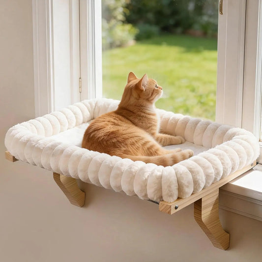 Cat Window Perch With Bolster Natural Wood And Metal Frame