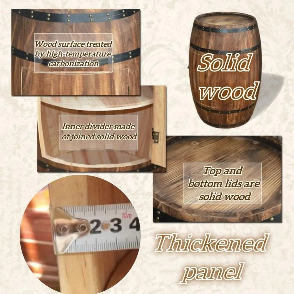 Whiskey Barrel Side Table With Storage Shelves Solid Acacia Wood