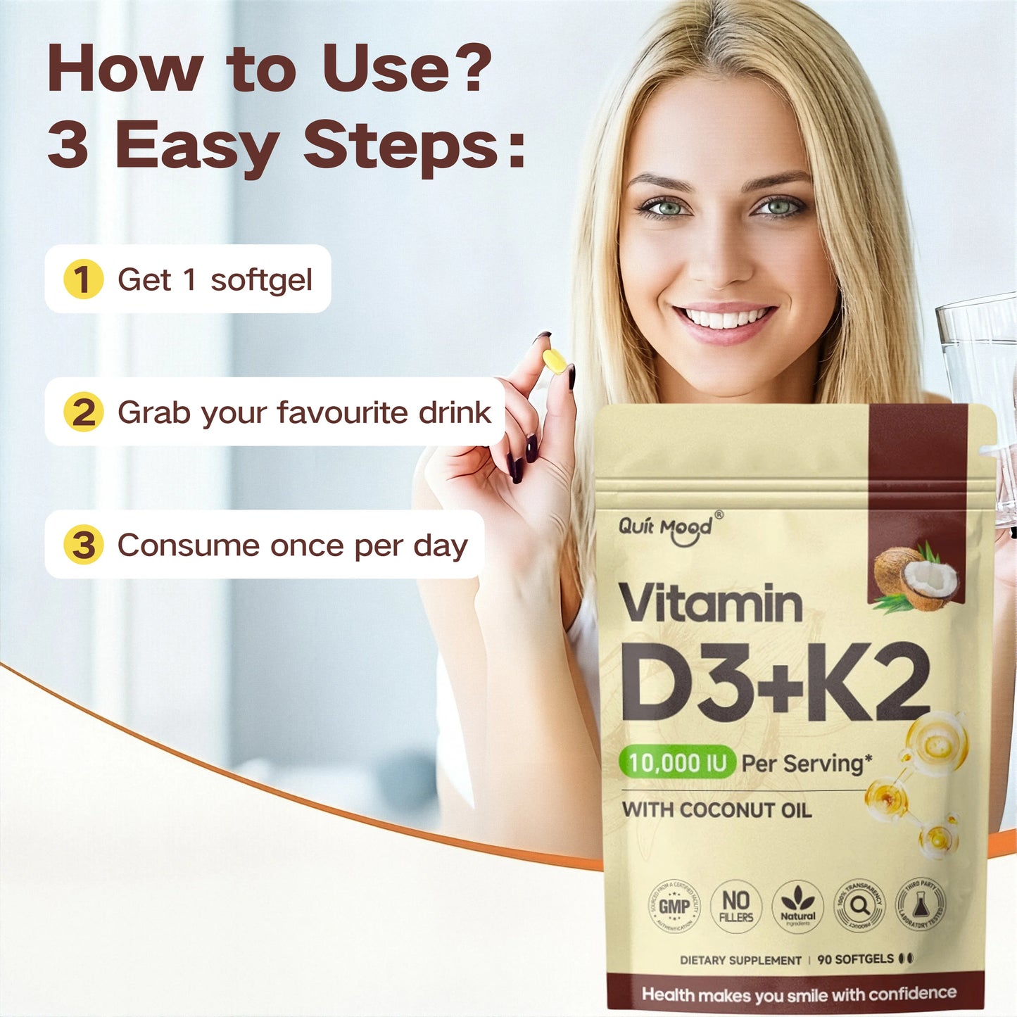Quit Mood Vitamin D3K2 Soft Capsules For Calcium Support