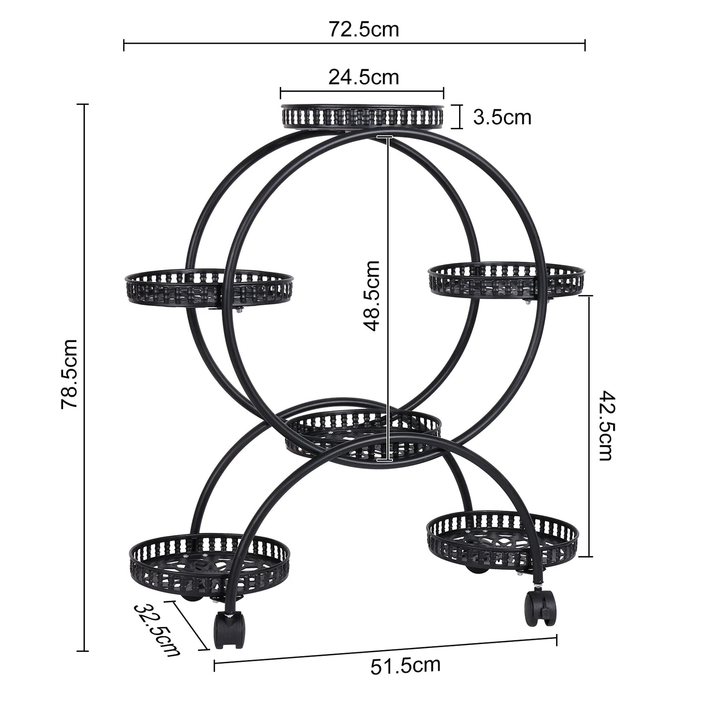 Six Pot Plant Stand With Wheels Metal Display Rack