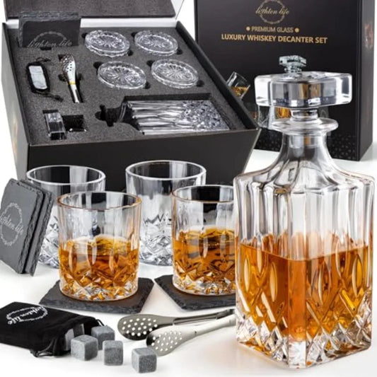 Crystal Whiskey Decanter Set With Glasses And Bar Accessories