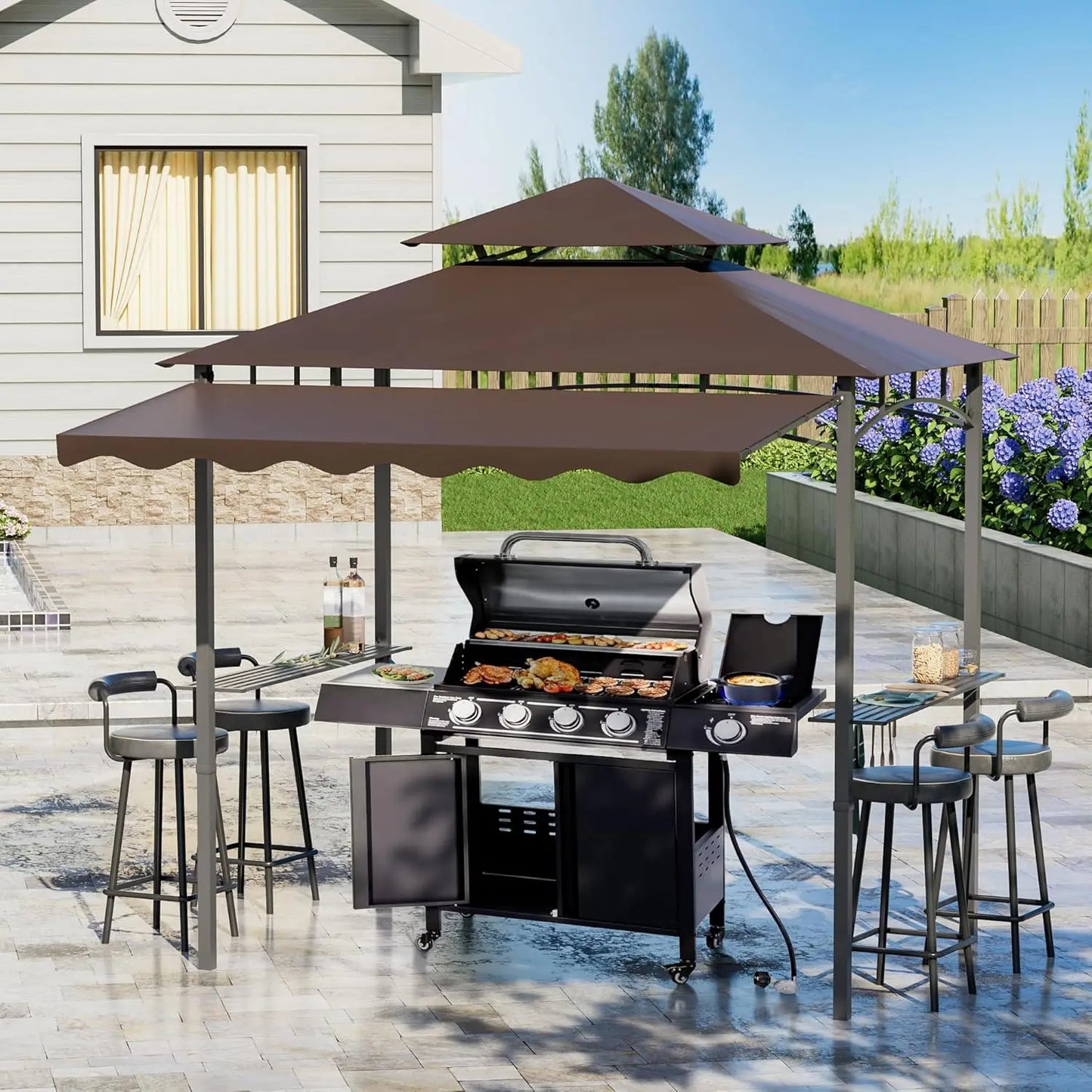 BBQ Grill Gazebo Outdoor Patio Canopy Tent With Shelves