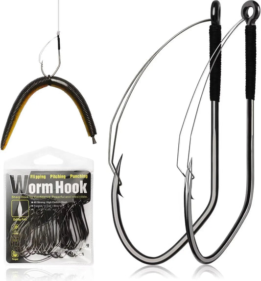 V Bend Weedless Worm Hooks For Bass Fishing 30Pcs Professional