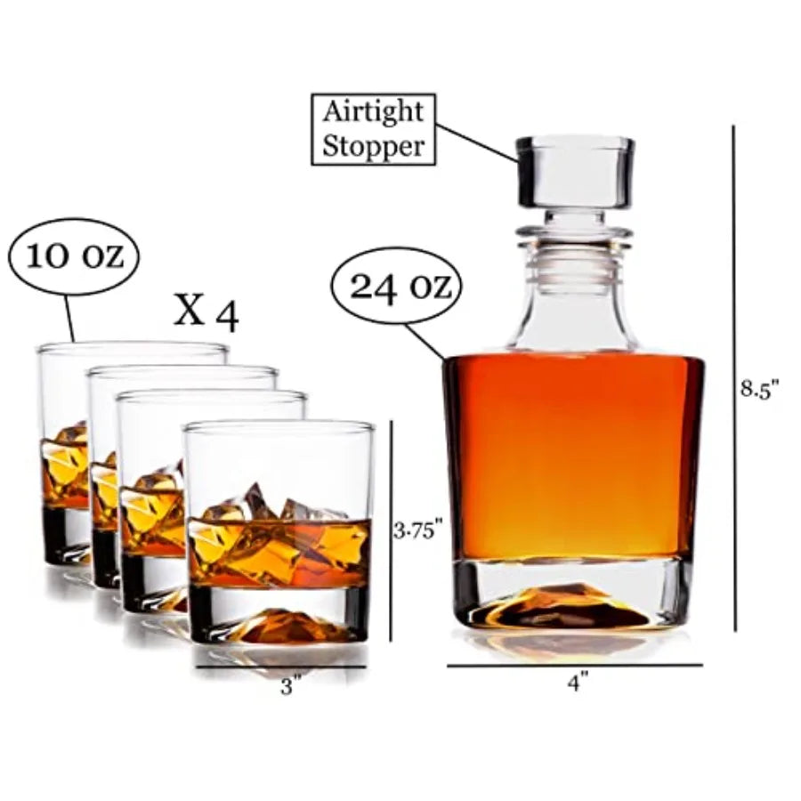 Whiskey Decanter Gift Set With 4 Glasses And Airtight Stopper