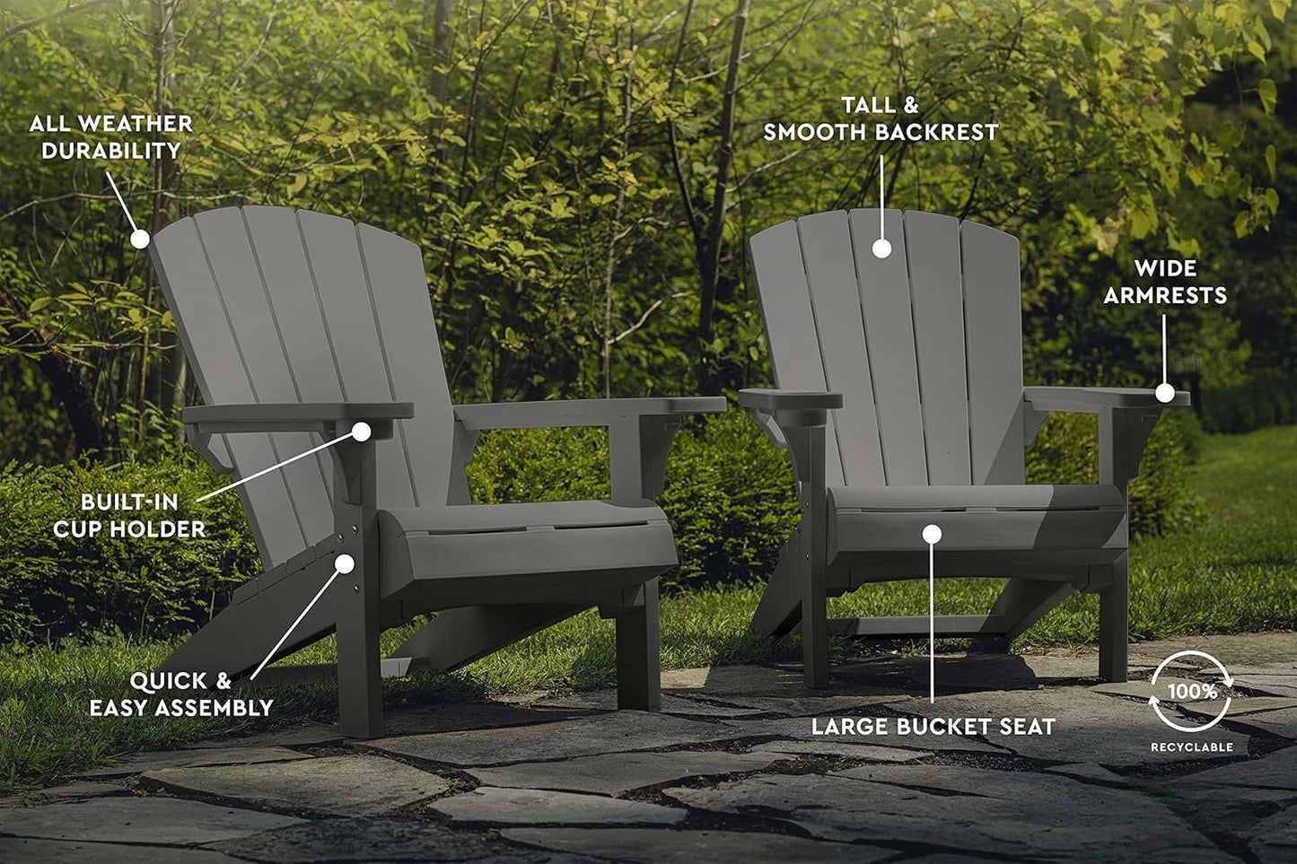GUANGBAI Adirondack Resin Outdoor Chairs 2-Pack With Cup Holder