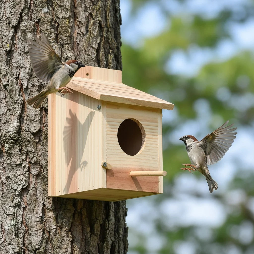 Wooden Hummingbird Nest House for Outdoor Garden Birds Feeding Ornament