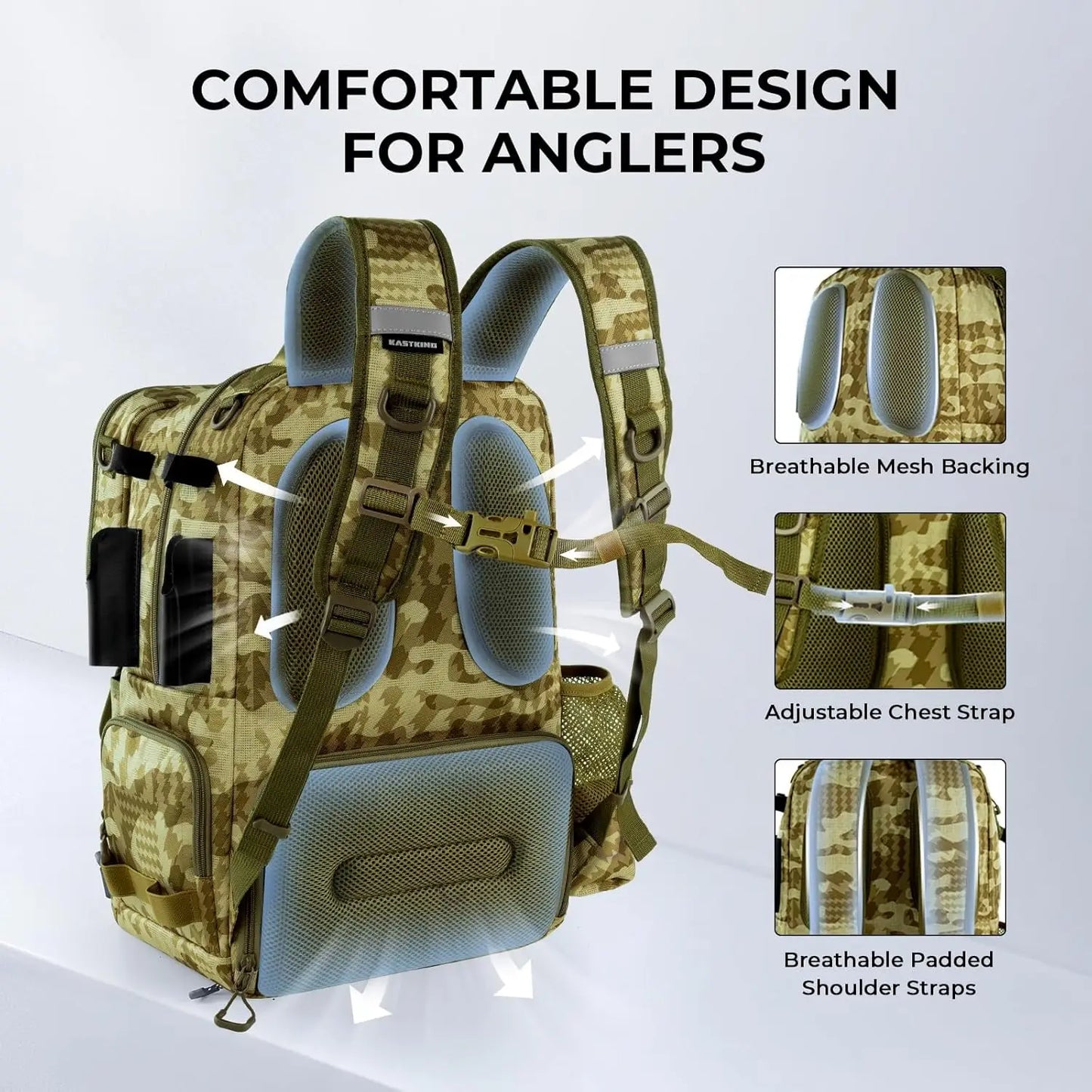 YTYIN BaitSpace Fishing Tackle Backpack With Removable Bait Binder