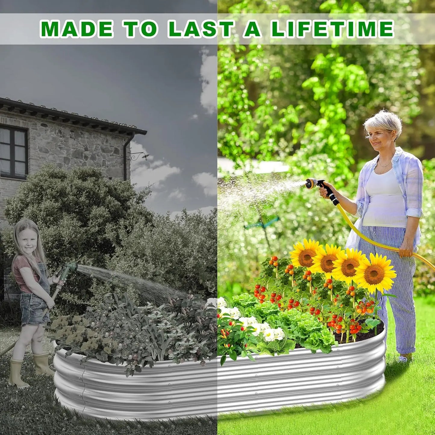 Galvanized Steel Raised Garden Bed Planter Box for Outdoor Planting