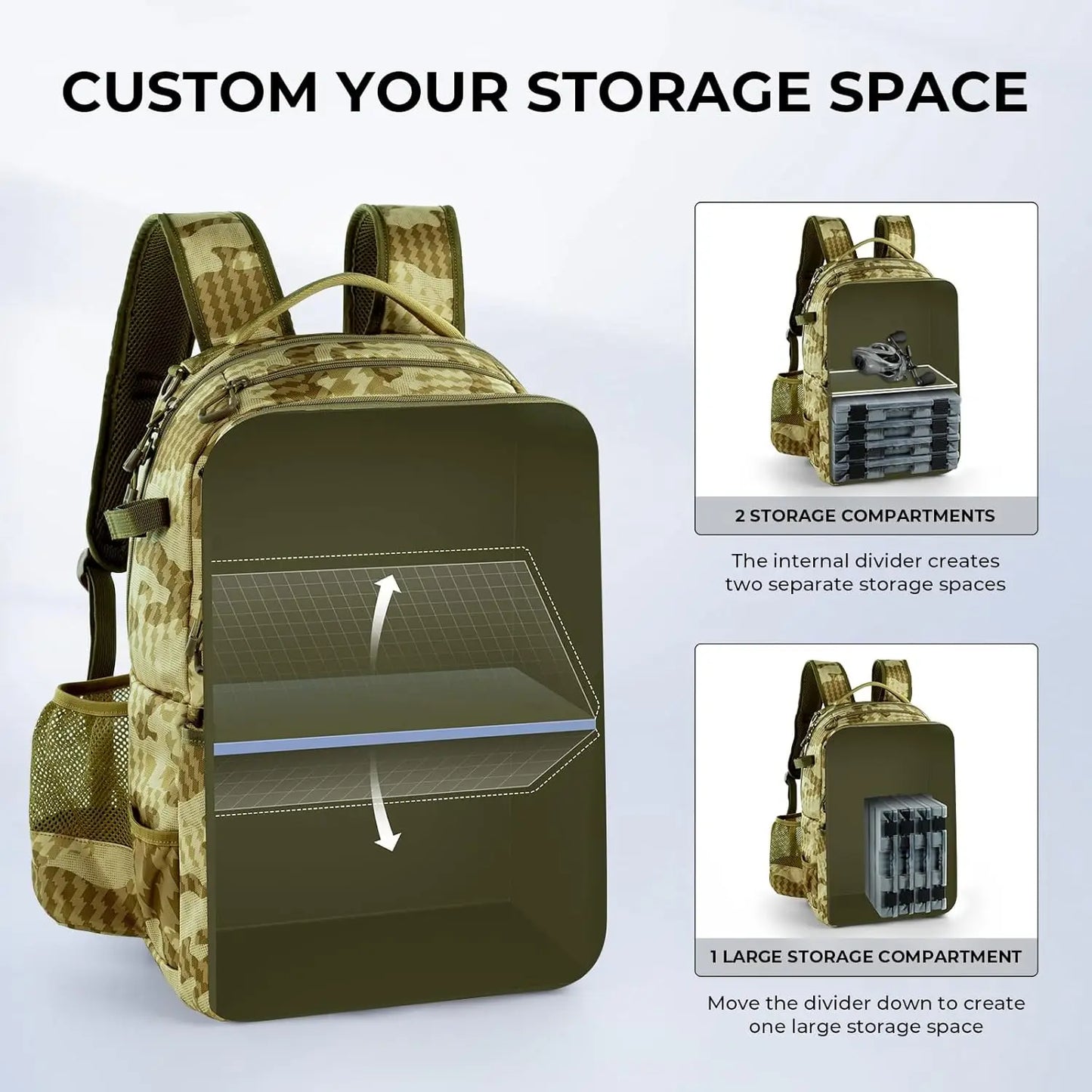 YTYIN BaitSpace Fishing Tackle Backpack With Removable Bait Binder