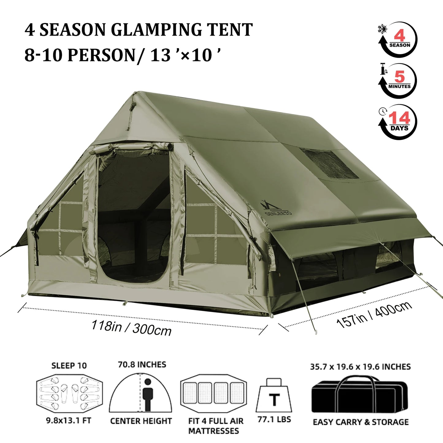 Senleeto 4 Season Inflatable Camping Tent With Chimney