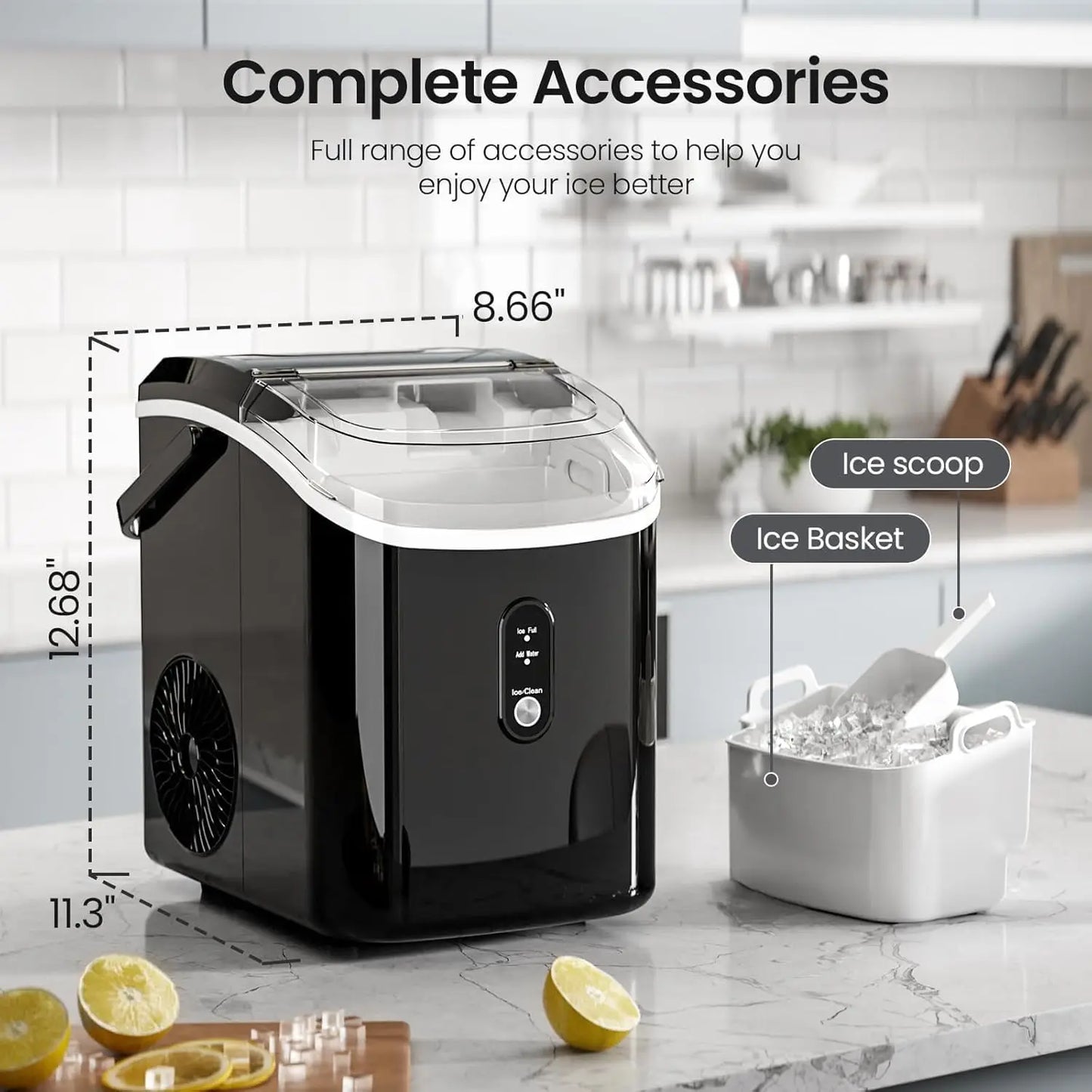 Nugget Ice Maker Countertop Portable Pebble Ice Chewable OneClick