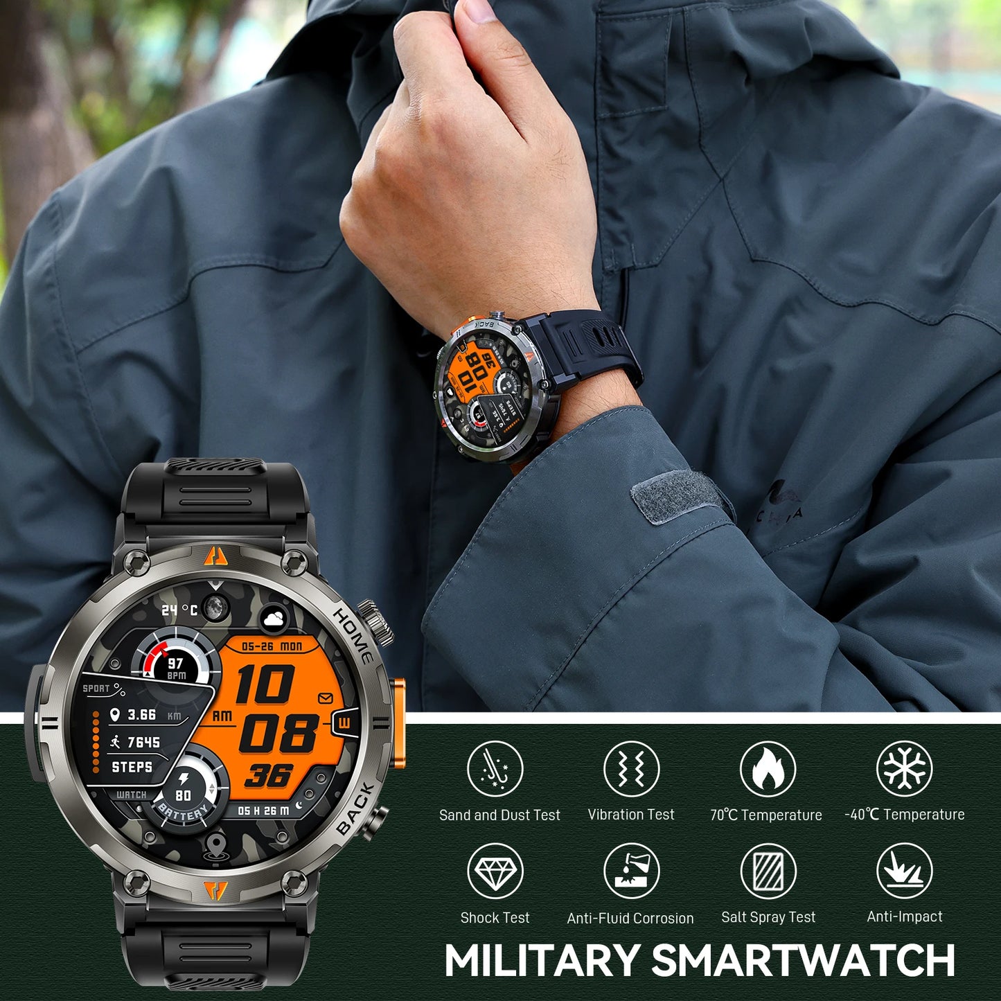 EIGIIS KE3 Bluetooth Smartwatch for Men Heart Rate Monitor