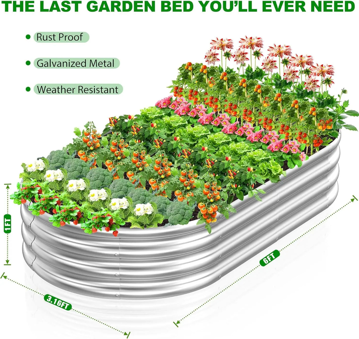 Galvanized Steel Raised Garden Bed Planter Box for Outdoor Planting