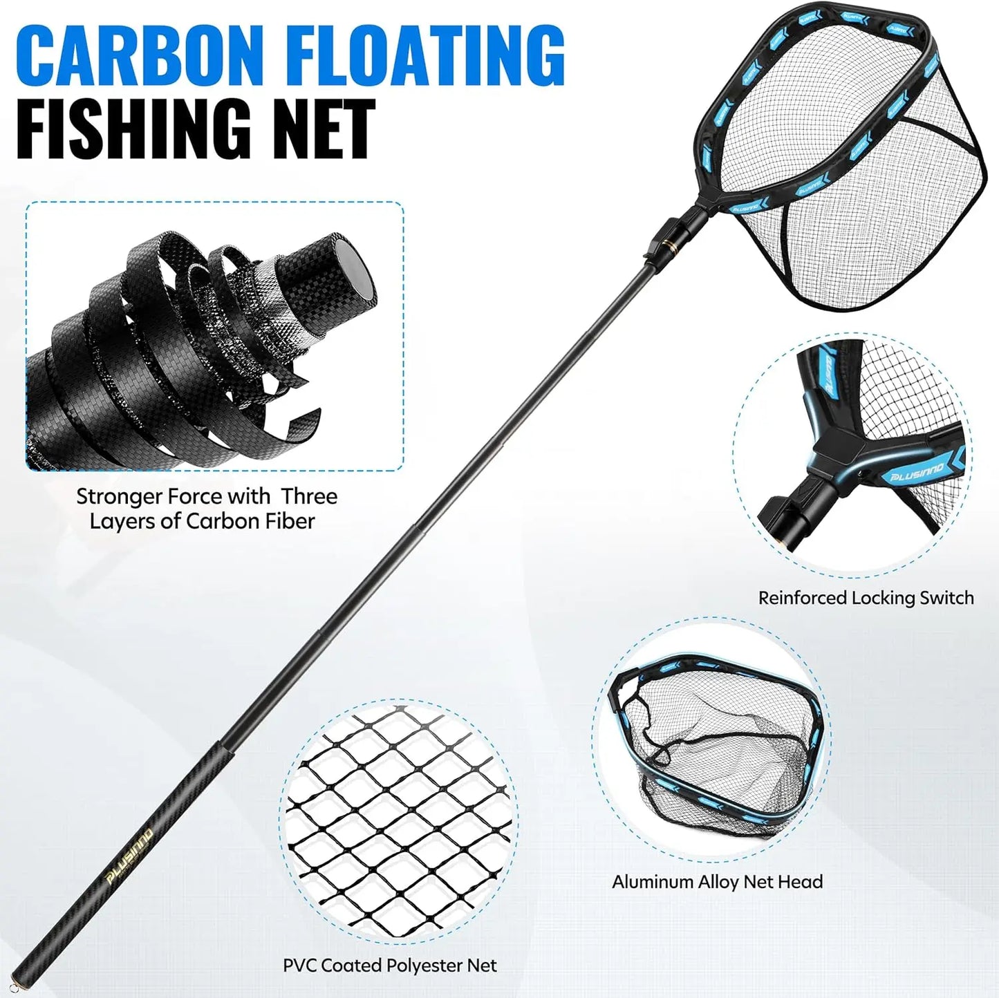 Telescoping Carbon Fiber Fishing Net With Floating Handle For Kayak