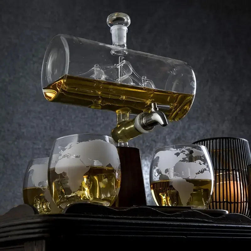 Smooth Sailing Decanter Set With Glass Cups For Home Bars