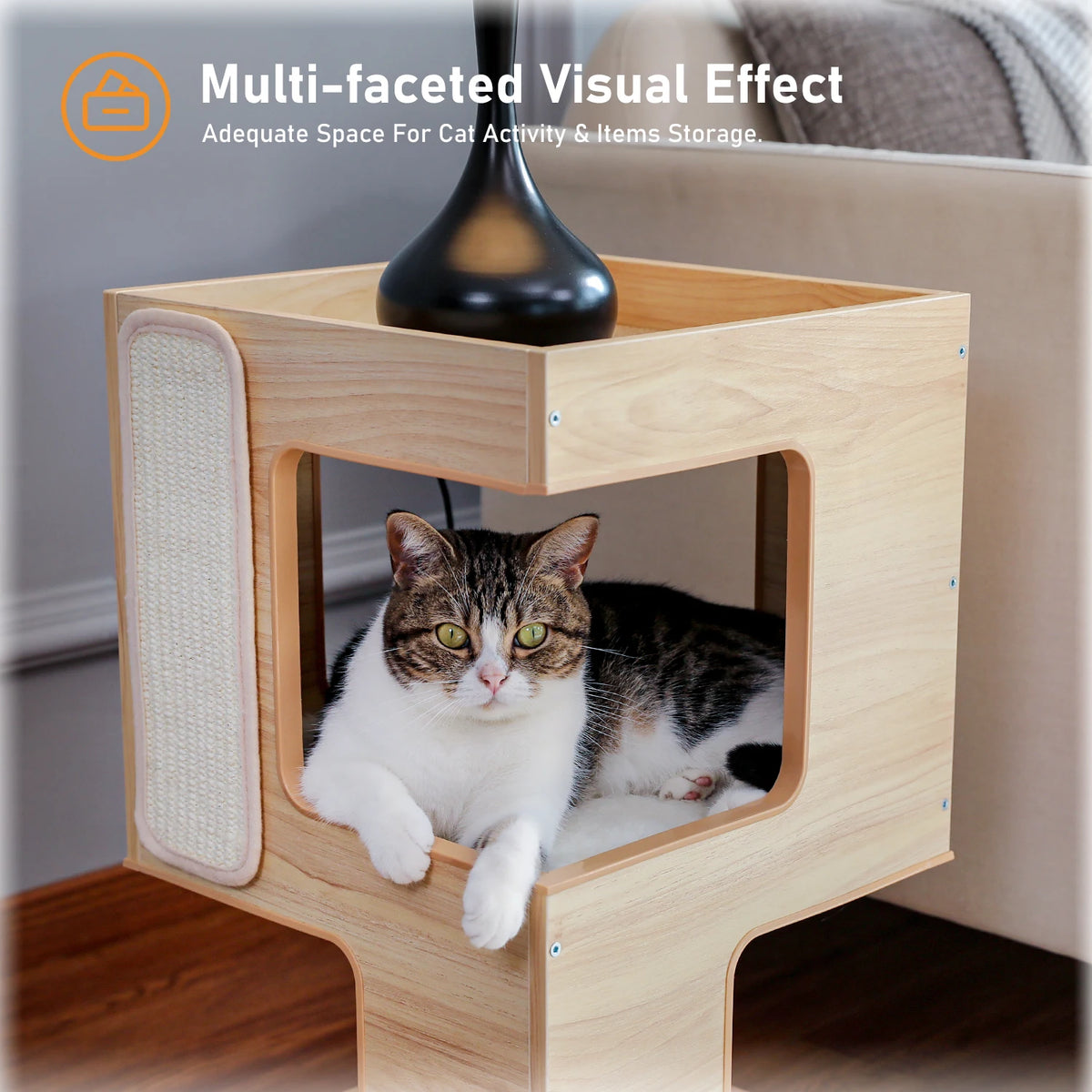 PAWZ Road Wood Cat Condo House With Scratching Pad Tower