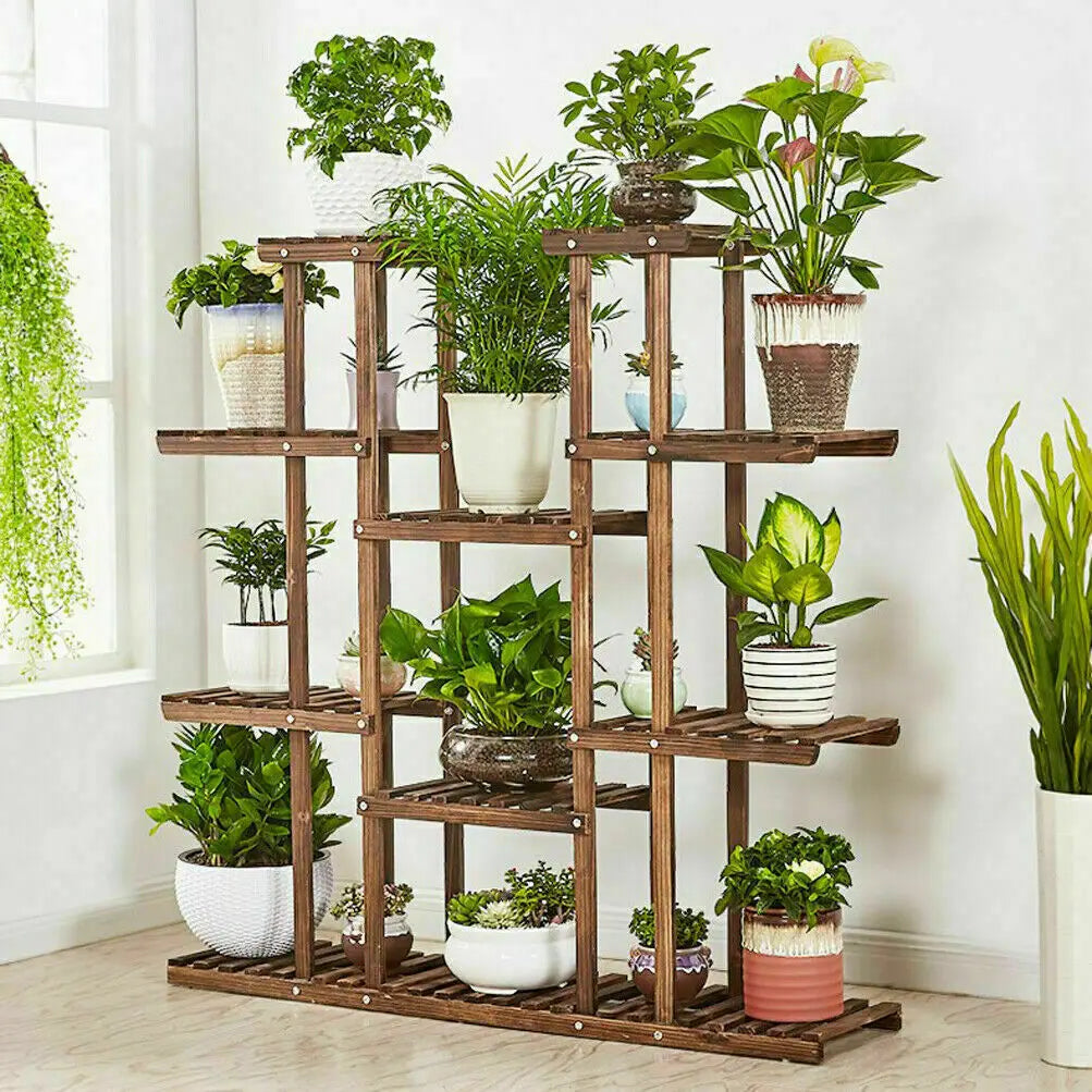 WisforFrame Wooden Plant Shelf Flower Pot Stand Indoor Outdoor Multi Tier Display