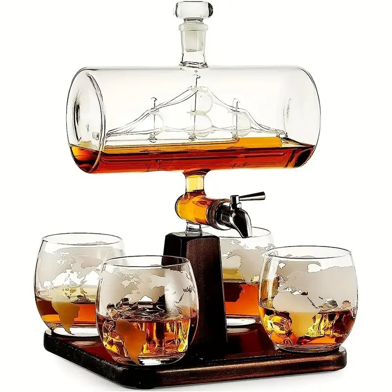 Smooth Sailing Decanter Set With Glass Cups For Home Bars
