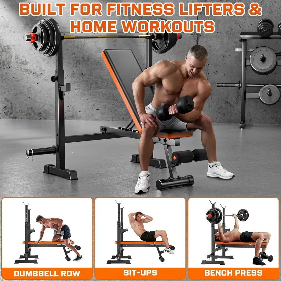 XMSJ Weight Bench With Squat Rack Adjustable Olympic Gym Bench