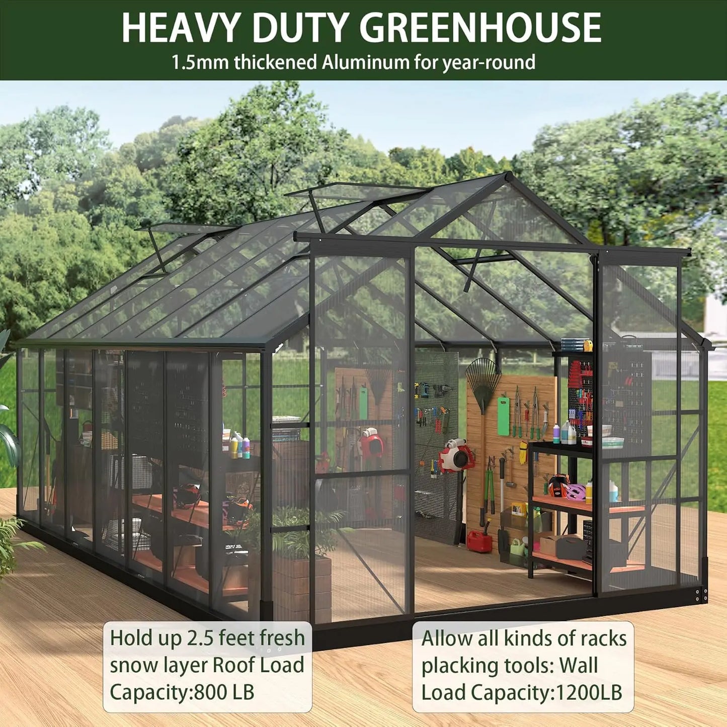 Polycarbonate Greenhouse With Aluminum Frame And Adjustable Roof Vent