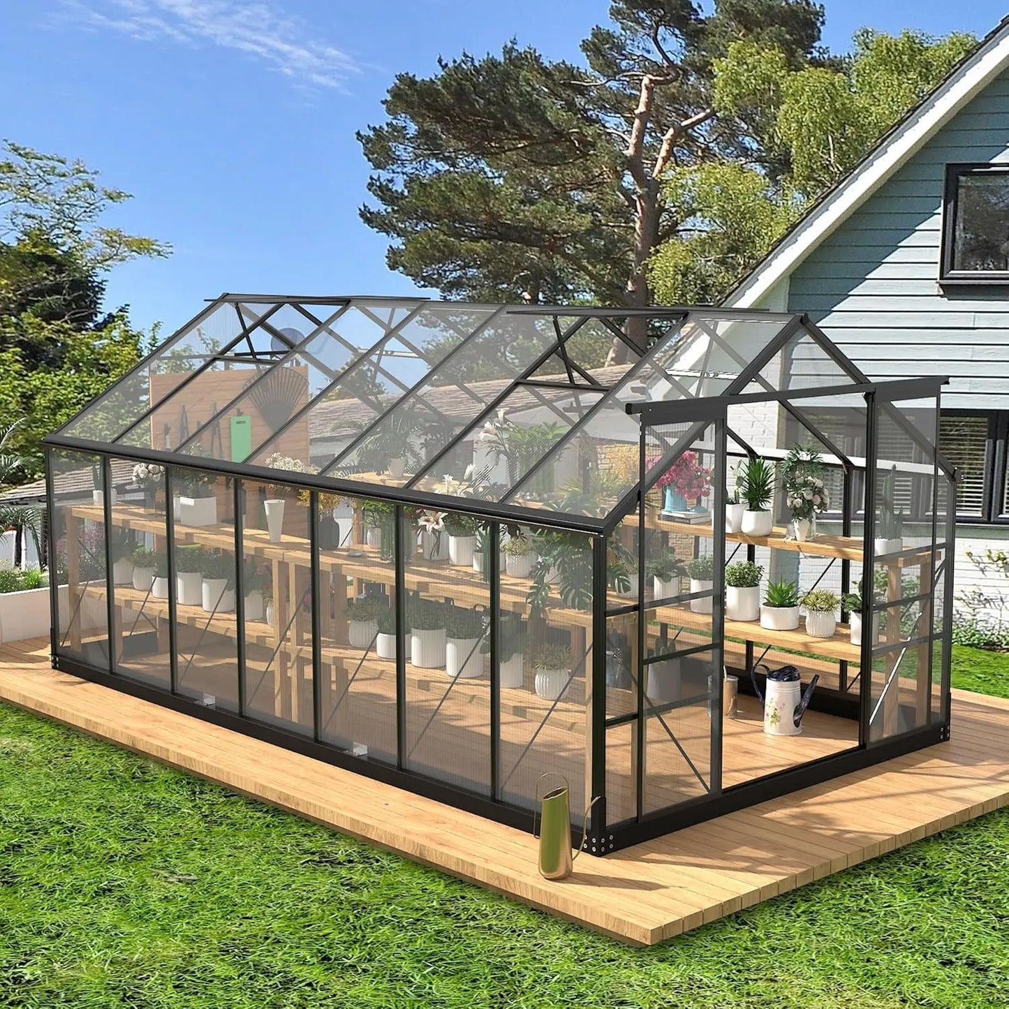 Polycarbonate Greenhouse With Aluminum Frame And Adjustable Roof Vent