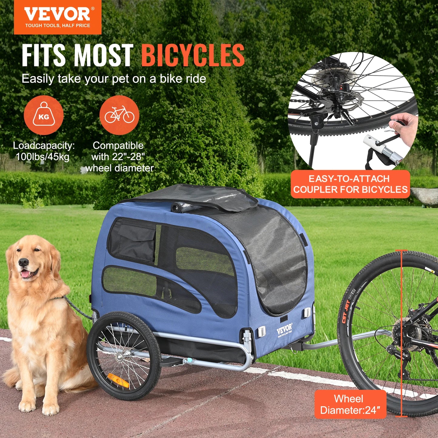 Dog Bicycle Trailer Carrier With Reflectors Flag And Coupler