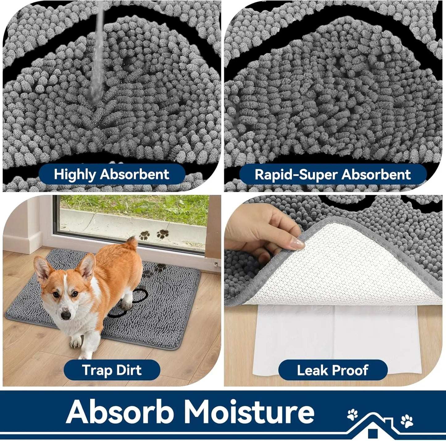 Super Absorbent Dog Door Mat Anti Slip Washable Rug