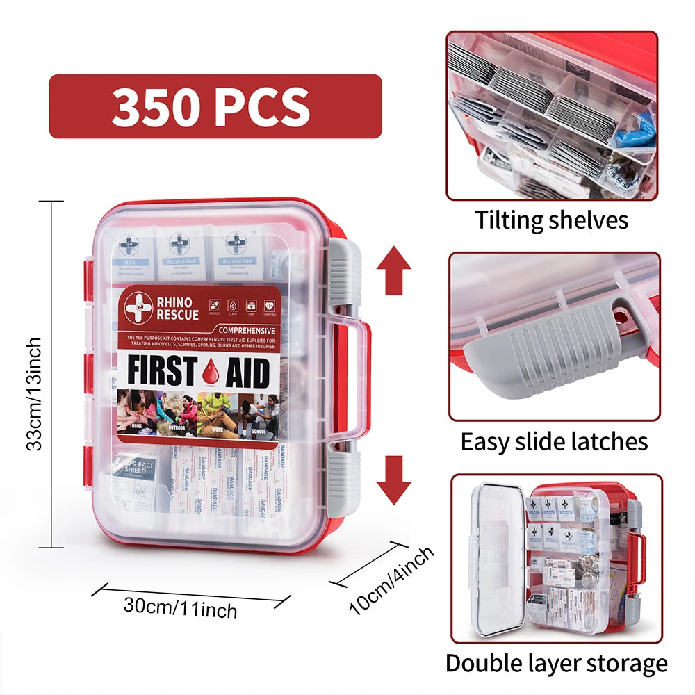 RHINO RESCUE 350 Pieces OSHA First Aid Kit Home Office