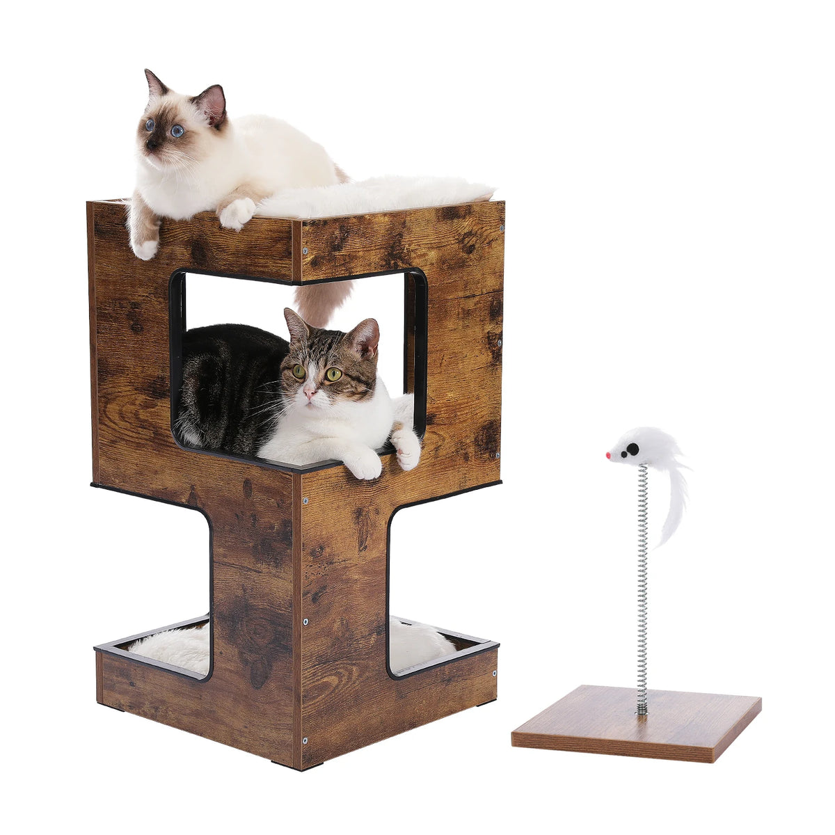 PAWZ Road Wood Cat Condo House With Scratching Pad Tower