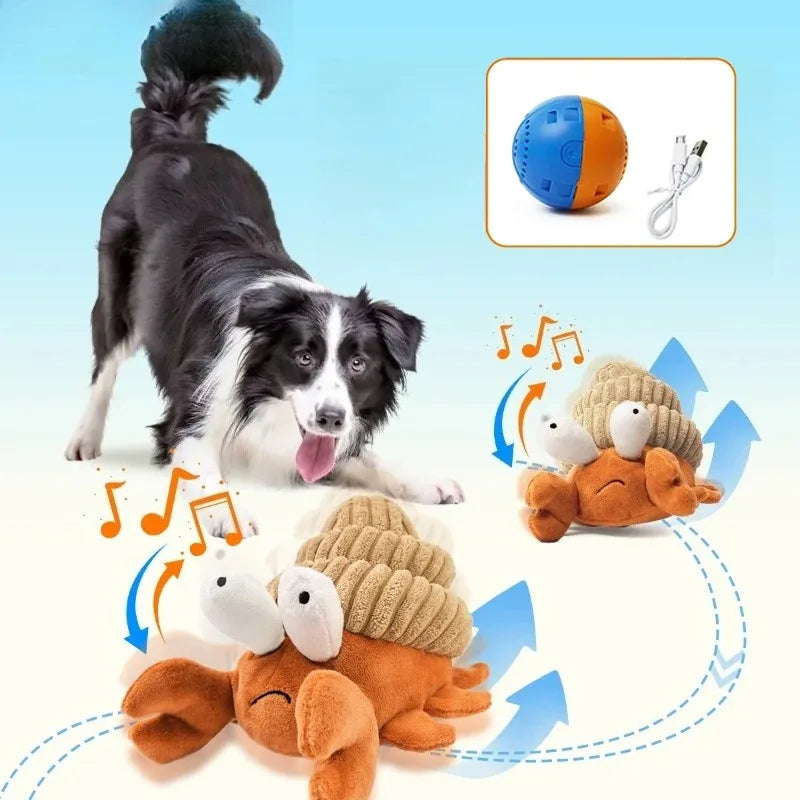 None Interactive Vibrating Crab Dog Toy With Squeaky Plush Ball
