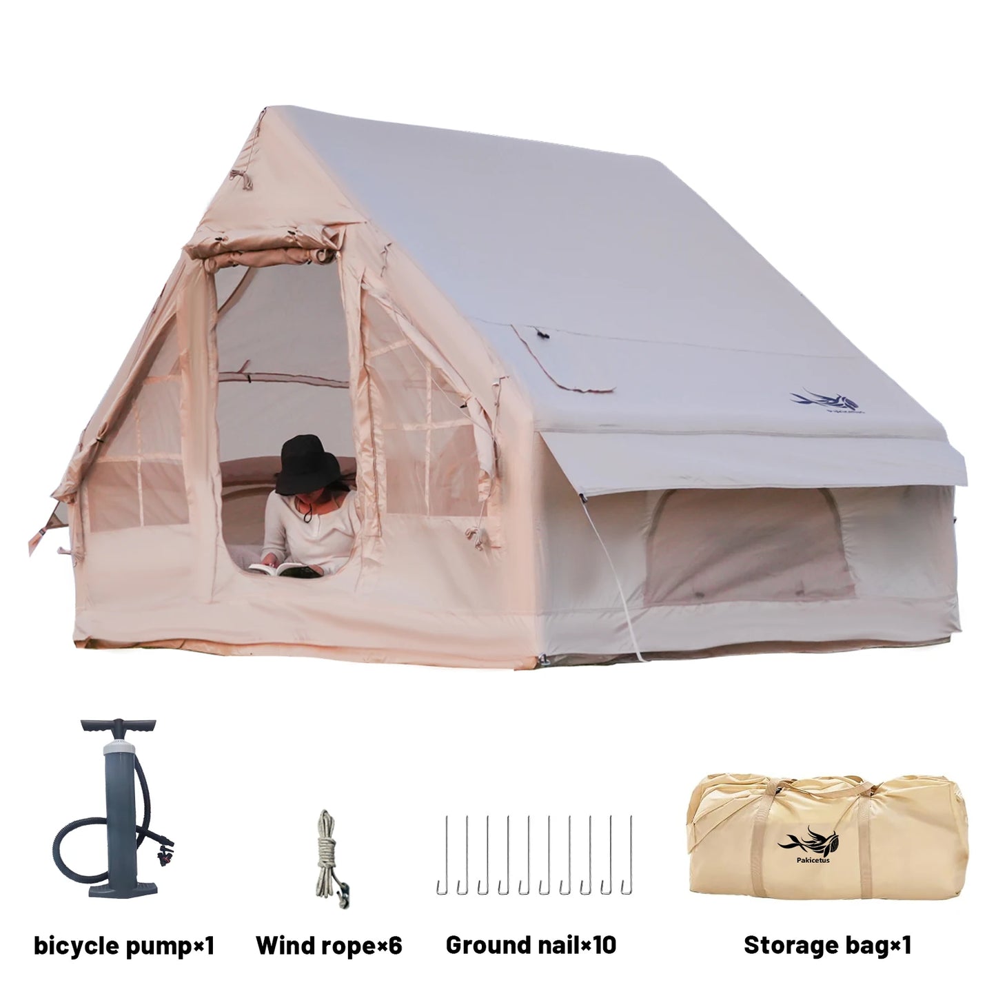 Pakicetus Inflatable Camping Tents With Stove Plug For Luxury Family Camping