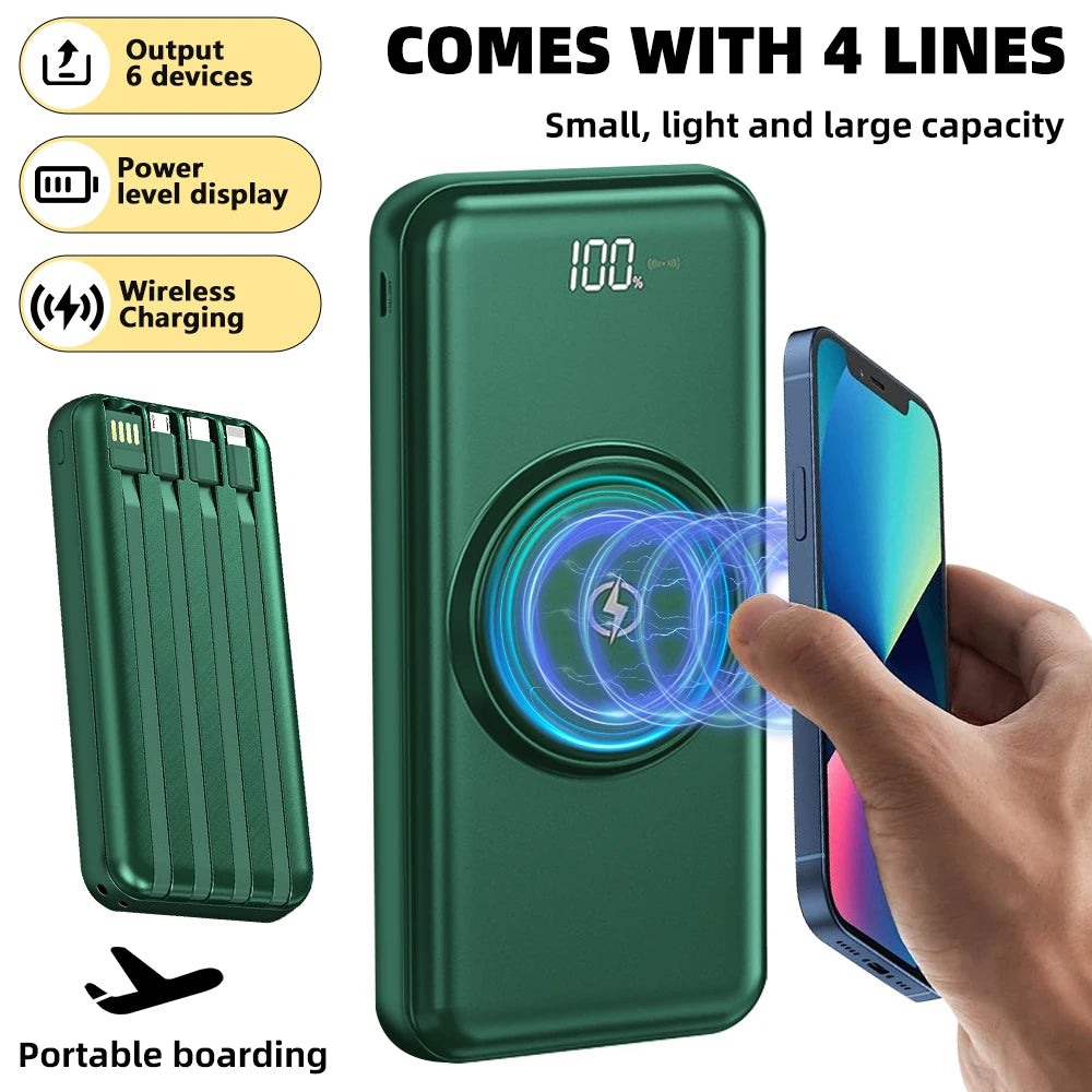 Marzony 20000mAh Wireless Power Bank Quad Fast Charging Built-in Cables