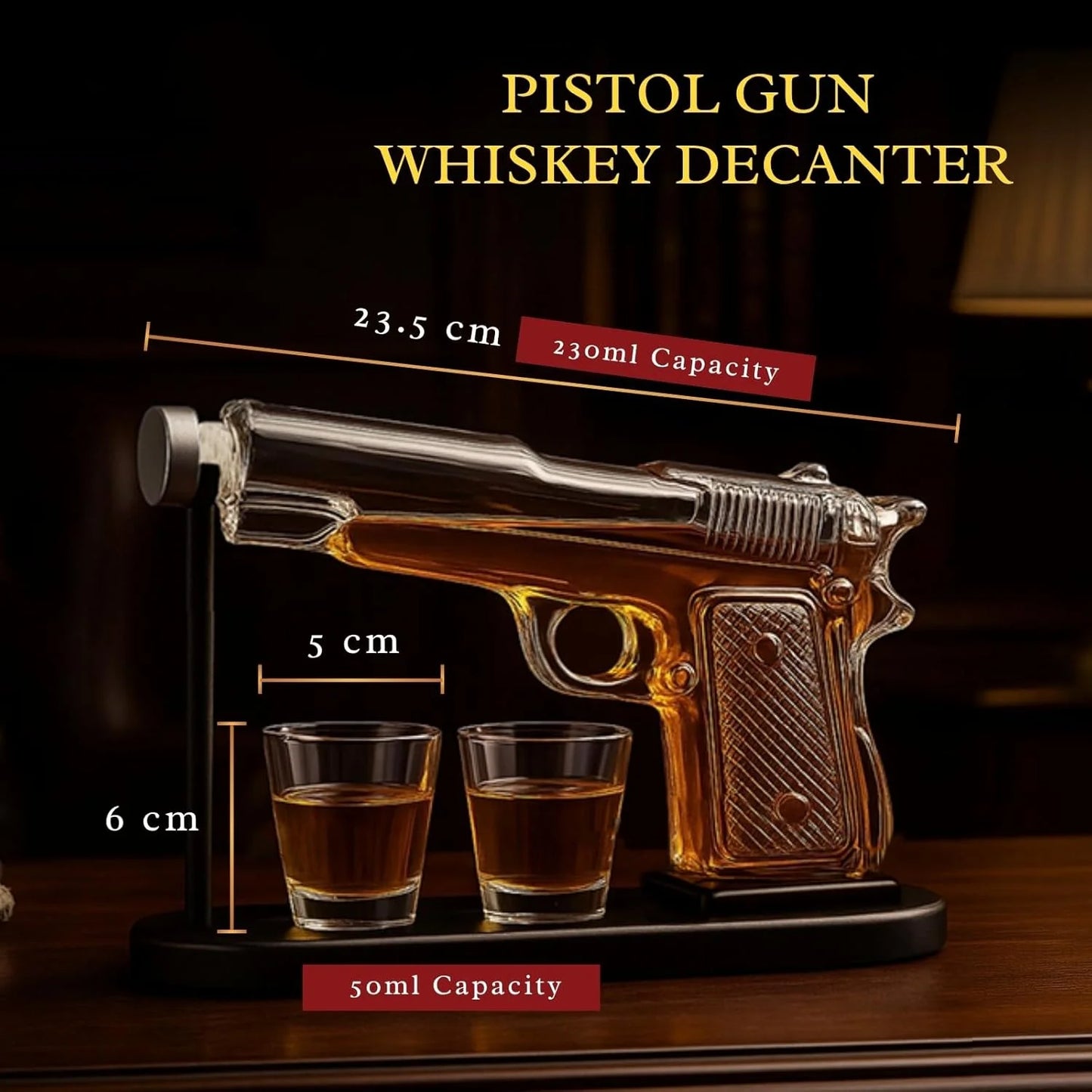 Gun Whiskey Decanter Set With Wooden Stand And 2 Cups