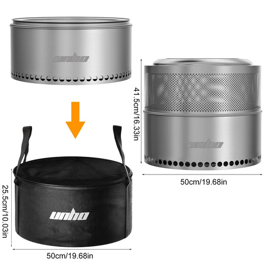 UNHO Smokeless Fire Pit Outdoor Wood Burning Portable Stainless Steel